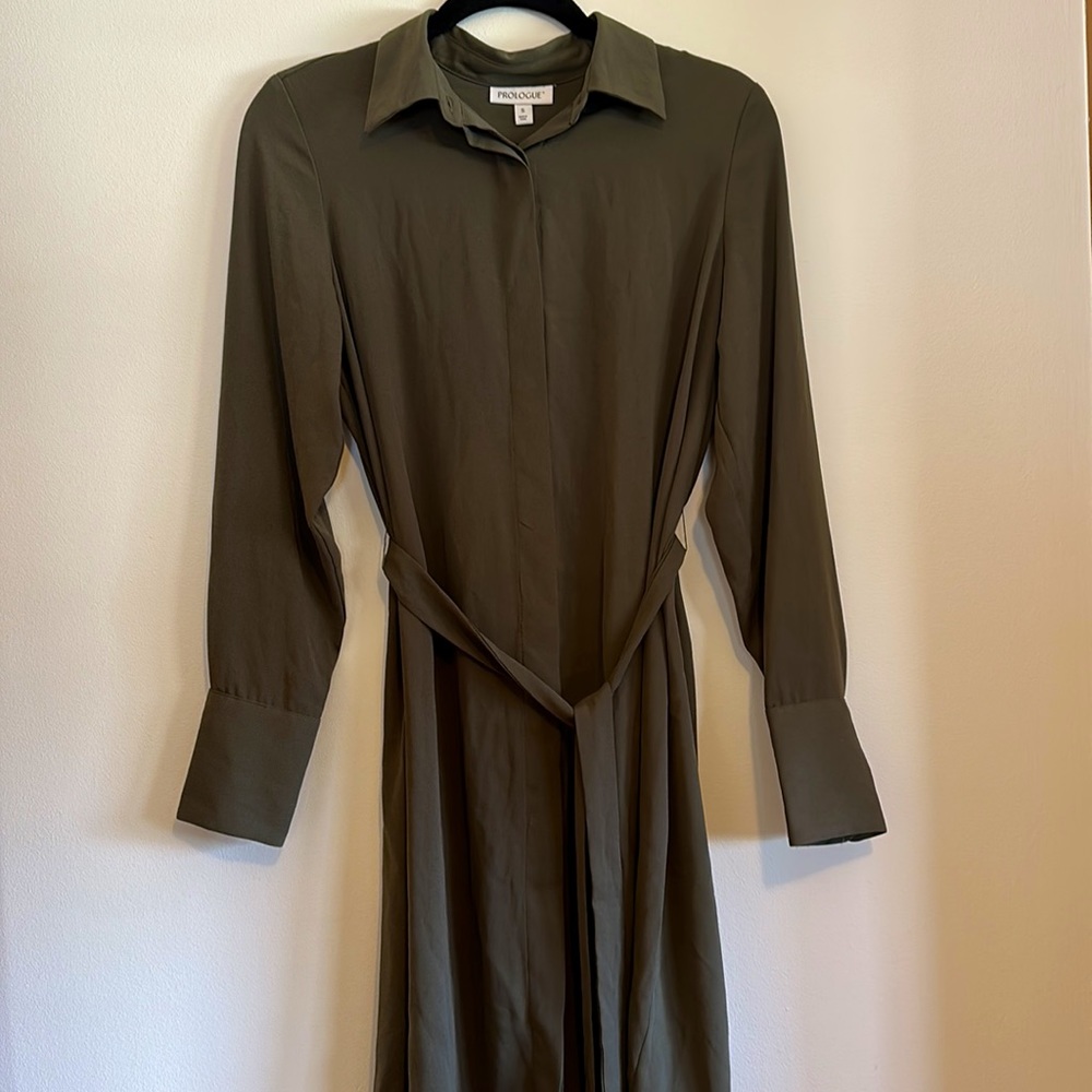 Prologue   Tie-Waist    Olive Shirtdress